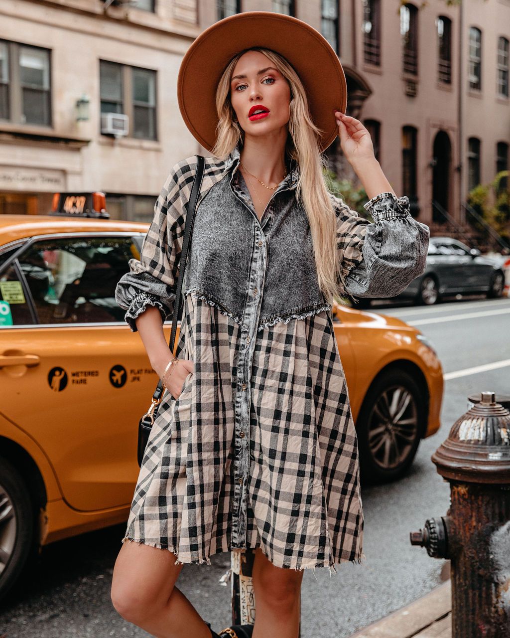 Chantye Pocketed Plaid Acid Wash Shirt Dress