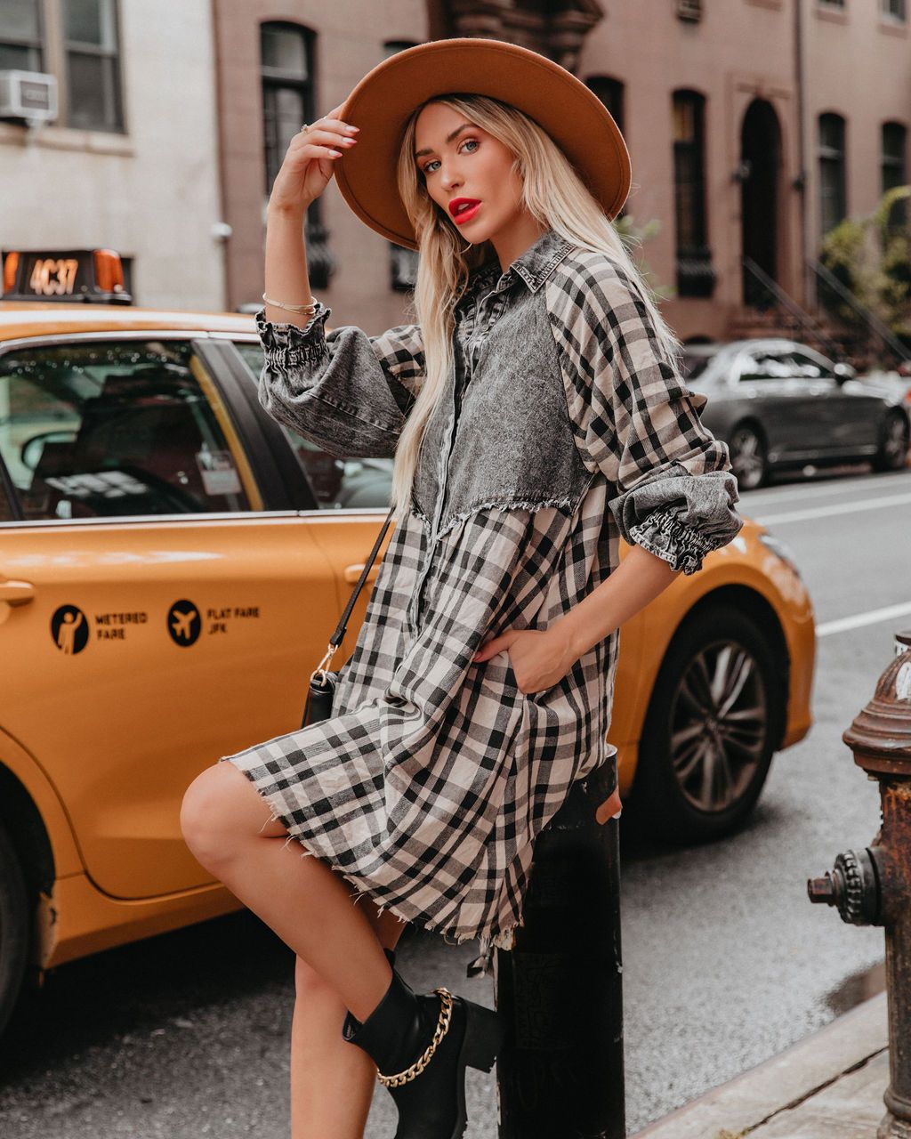 Chantye Pocketed Plaid Acid Wash Shirt Dress