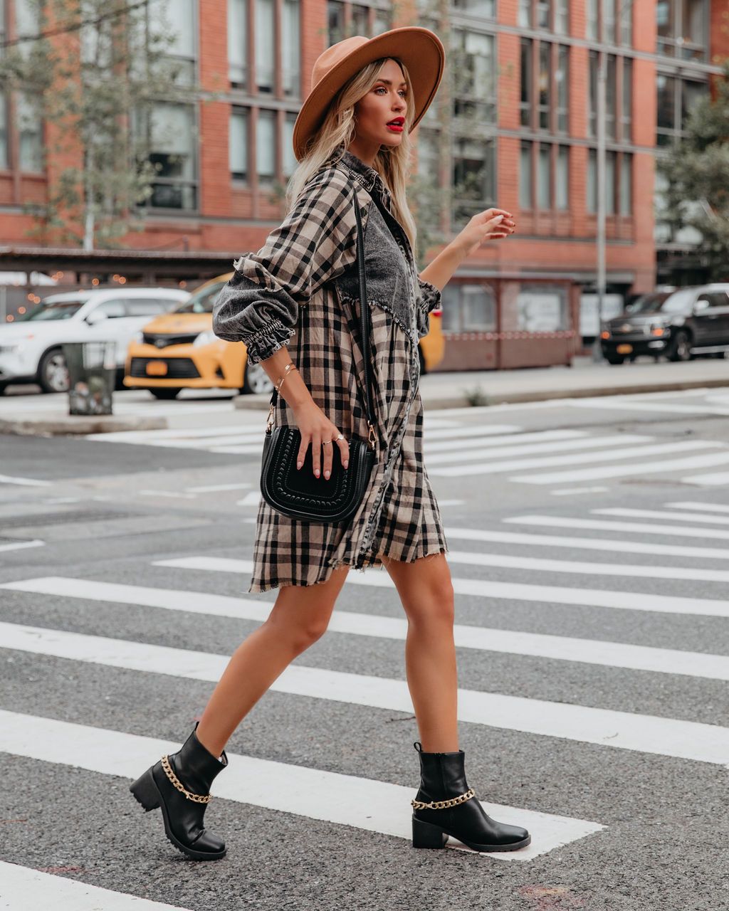 Chantye Pocketed Plaid Acid Wash Shirt Dress
