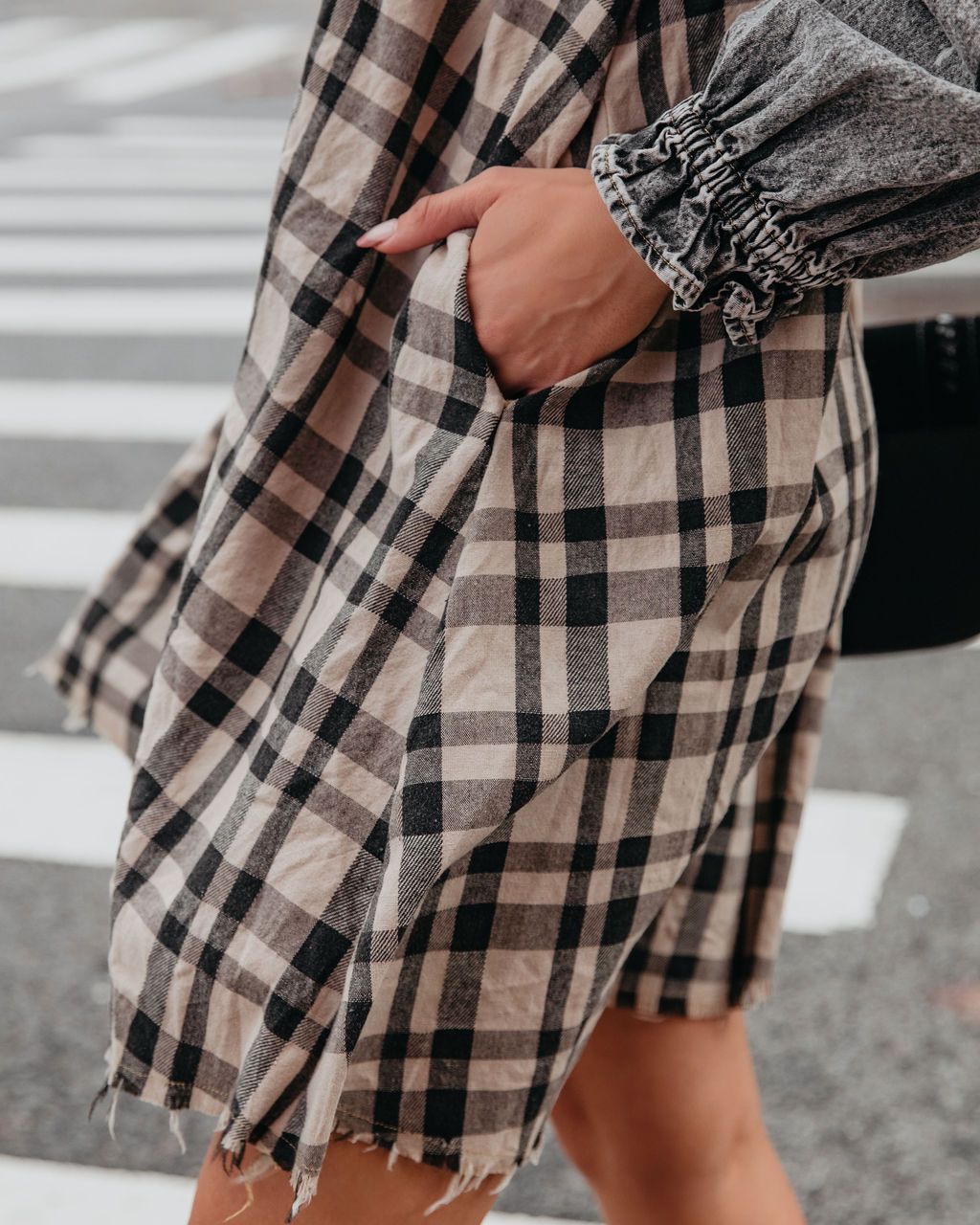 Chantye Pocketed Plaid Acid Wash Shirt Dress