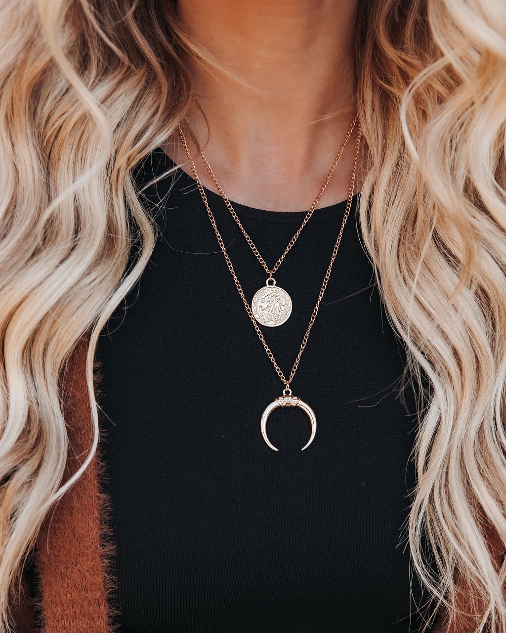 Coin And Crescent Layered Necklace