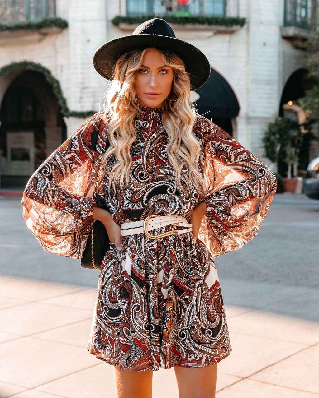 Quilo Paisley Balloon Sleeve Dress - Black Multi