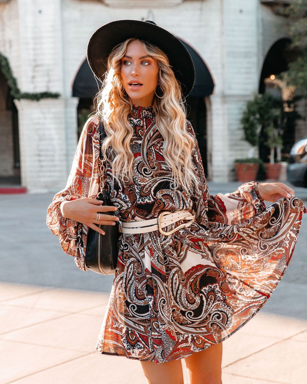 Quilo Paisley Balloon Sleeve Dress - Black Multi