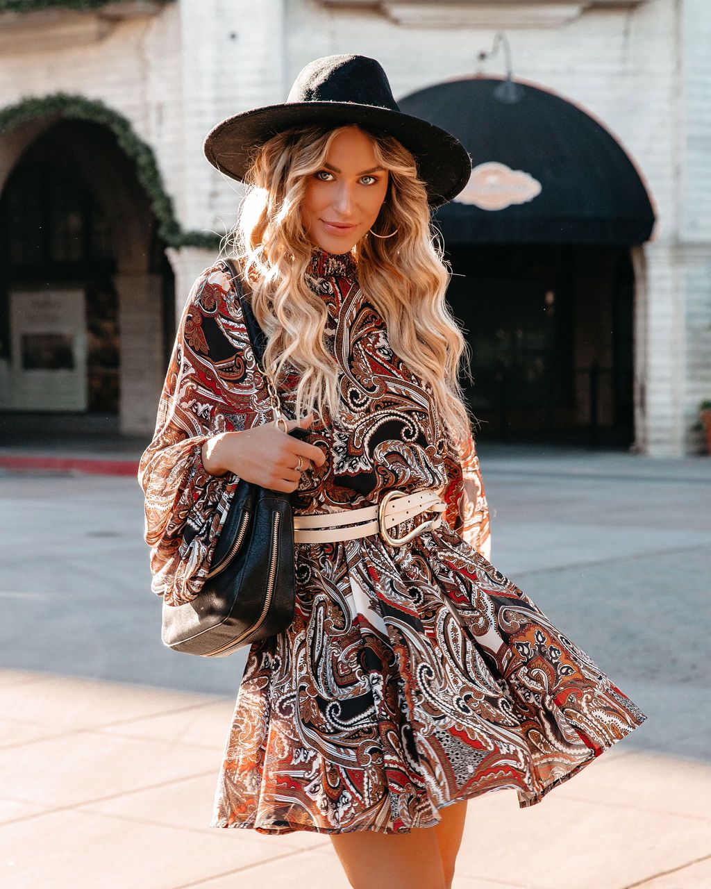 Quilo Paisley Balloon Sleeve Dress - Black Multi