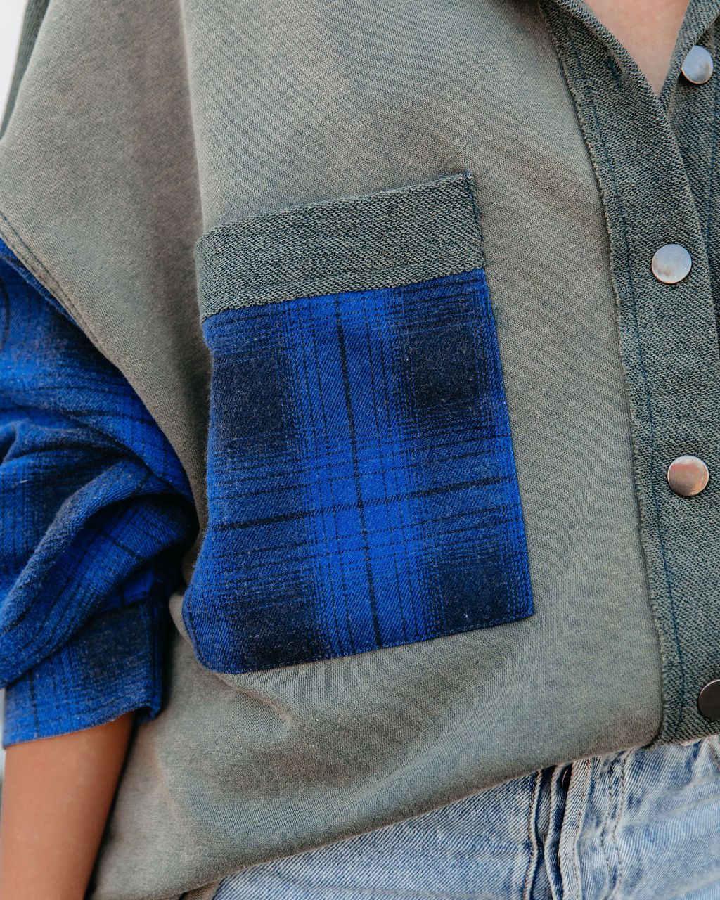 Taron Cotton Blend Contrast Plaid Shacket - Vintage Moss